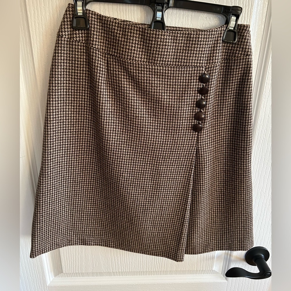 Talbots Black and Brown Houndstooth Pencil Skirt